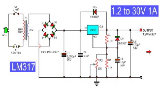 LM317-Power-supply-circuit-1.2-to-30V-1A-600x327