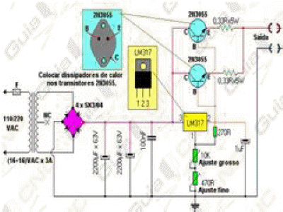 schéma d'alimentation variable lm317 2n3055